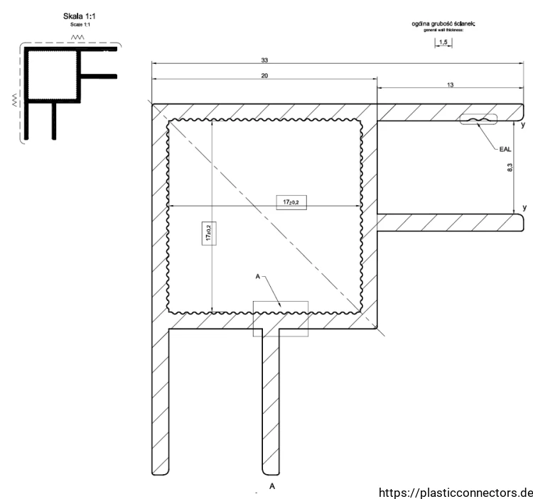 Aluminium-Spezialprofil, Quadratrohr + 2U Ecke, 20x20x1,5 mm